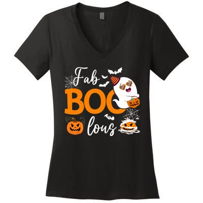 Fab Boo Lous Cute Ghost Halloween Women's V-Neck T-Shirt