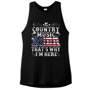 Funny Beer Lover Country Music And Beer ThatS Why IM Here Ladies PosiCharge Tri-Blend Wicking Tank