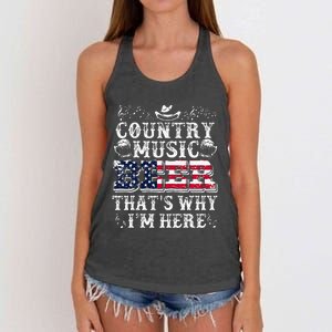 Funny Beer Lover Country Music And Beer ThatS Why IM Here Women's Knotted Racerback Tank