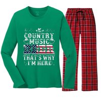 Funny Beer Lover Country Music And Beer ThatS Why IM Here Women's Long Sleeve Flannel Pajama Set 