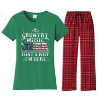 Funny Beer Lover Country Music And Beer ThatS Why IM Here Women's Flannel Pajama Set