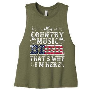 Funny Beer Lover Country Music And Beer ThatS Why IM Here Women's Racerback Cropped Tank