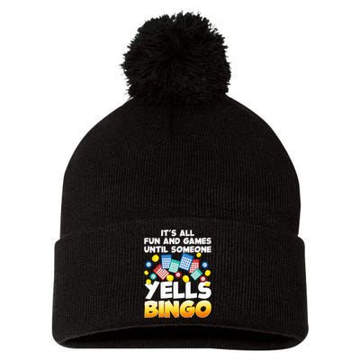 Funny Bingo Lover Design For Men Women Bingo Gambling Player Pom Pom 12in Knit Beanie