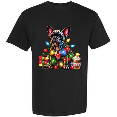 French Bulldog Lovers Xmas Reindeer Antler Christmas Lights Garment-Dyed Heavyweight T-Shirt