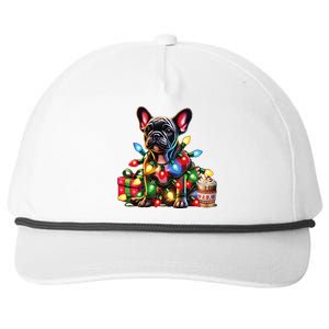 French Bulldog Lovers Xmas Reindeer Antler Christmas Lights Snapback Five-Panel Rope Hat