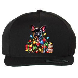 French Bulldog Lovers Xmas Reindeer Antler Christmas Lights Wool Snapback Cap