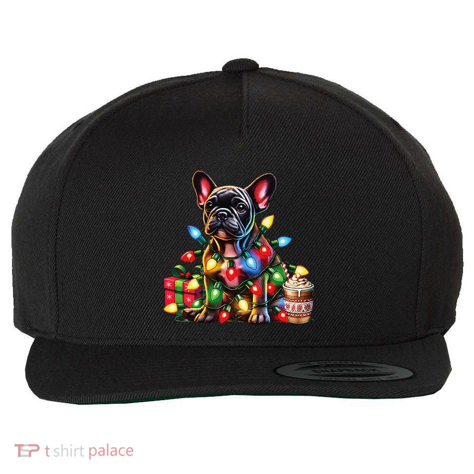 French Bulldog Lovers Xmas Reindeer Antler Christmas Lights Wool Snapback Cap