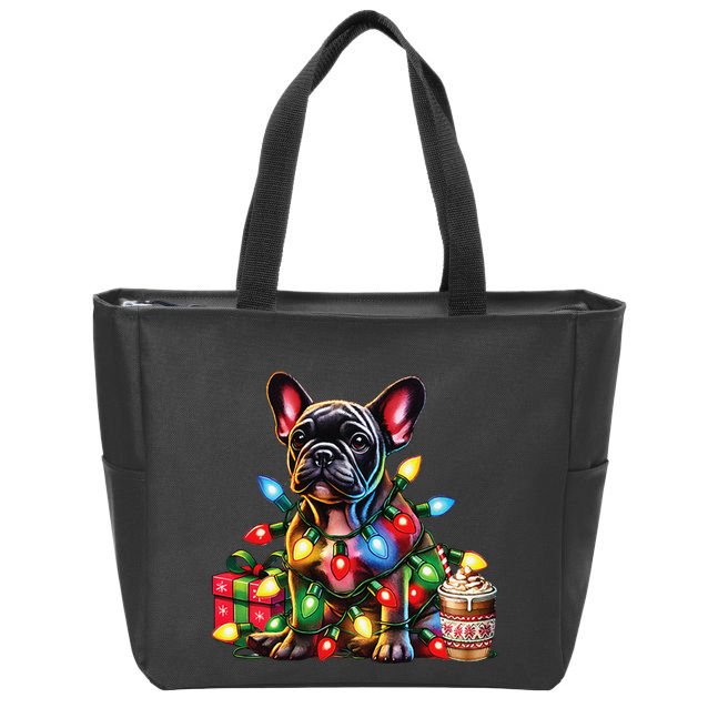 French Bulldog Lovers Xmas Reindeer Antler Christmas Lights Zip Tote Bag