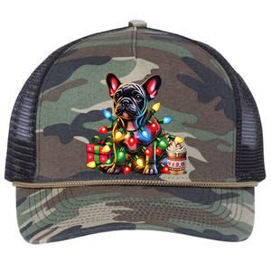 French Bulldog Lovers Xmas Reindeer Antler Christmas Lights Retro Rope Trucker Hat Cap