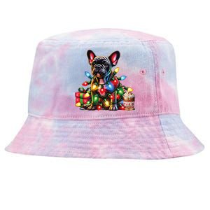 French Bulldog Lovers Xmas Reindeer Antler Christmas Lights Tie-Dyed Bucket Hat