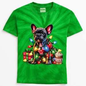 French Bulldog Lovers Xmas Reindeer Antler Christmas Lights Kids Tie-Dye T-Shirt