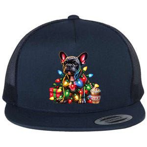 French Bulldog Lovers Xmas Reindeer Antler Christmas Lights Flat Bill Trucker Hat