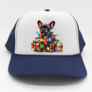 French Bulldog Lovers Xmas Reindeer Antler Christmas Lights Trucker Hat