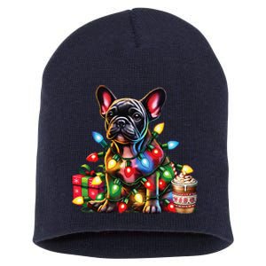 French Bulldog Lovers Xmas Reindeer Antler Christmas Lights Short Acrylic Beanie