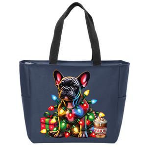 French Bulldog Lovers Xmas Reindeer Antler Christmas Lights Zip Tote Bag