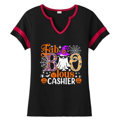 Fab Boo Lous Cashier Funny Halloween Ladies Halftime Notch Neck Tee