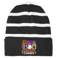 Fab Boo Lous Cashier Funny Halloween Striped Beanie with Solid Band