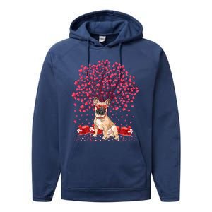 French Bulldog Lover Heart Tree French Bulldog Valentine Meaningful Gift Performance Fleece Hoodie