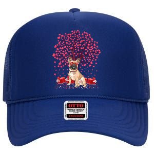 French Bulldog Lover Heart Tree French Bulldog Valentine Meaningful Gift High Crown Mesh Back Trucker Hat