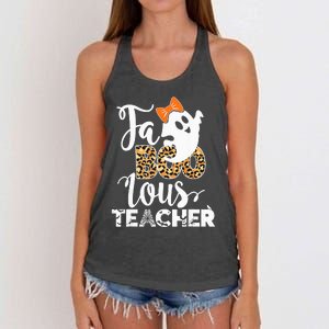 Fab Boo Lous Teacher Cute Ghost Halloween Costume Distressed Women's Knotted Racerback Tank