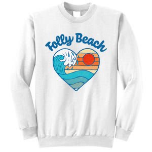 Folly Beach Lover Retro Heart Surf & Wave Sweatshirt