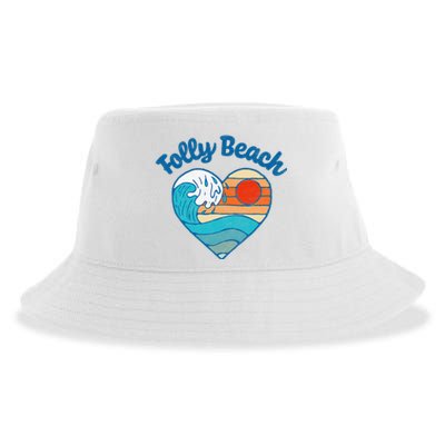 Folly Beach Lover Retro Heart Surf & Wave Sustainable Bucket Hat