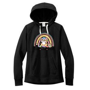 Funny BunnyTeach Love Inspire Rainbow Easter Day Gift Women's Fleece Hoodie