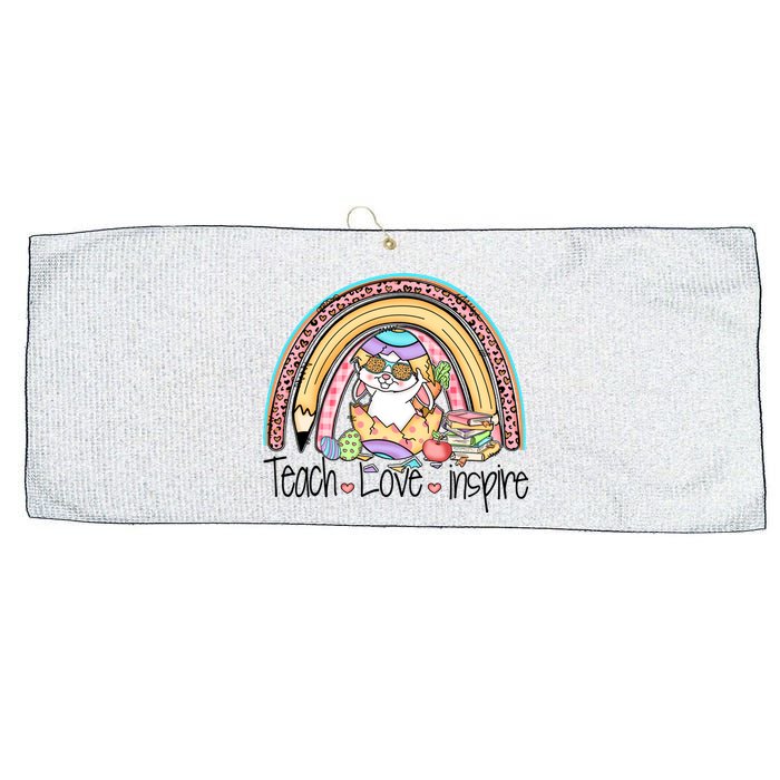 Funny BunnyTeach Love Inspire Rainbow Easter Day Gift Large Microfiber Waffle Golf Towel