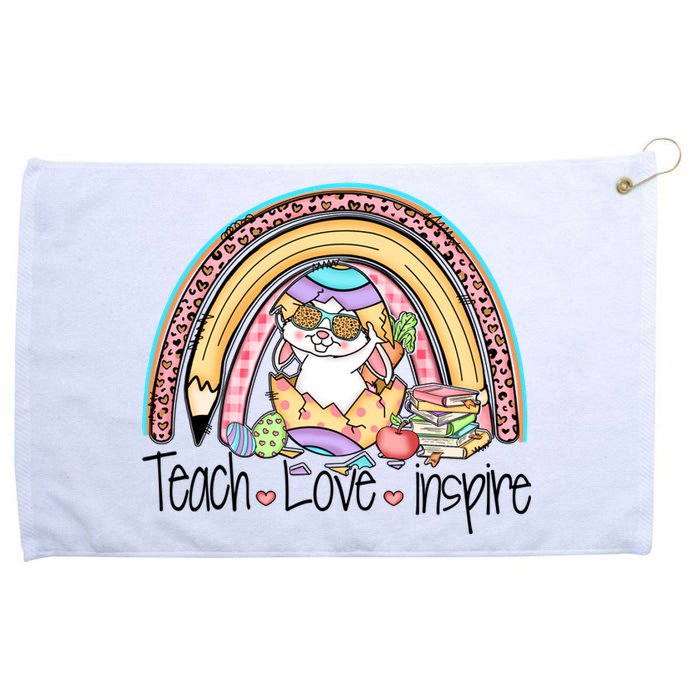 Funny BunnyTeach Love Inspire Rainbow Easter Day Gift Grommeted Golf Towel