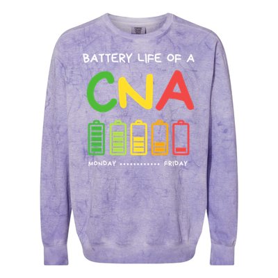 Funny Battery Life Of A Cna Certified Nurse Assistant Cna Gift Colorblast Crewneck Sweatshirt