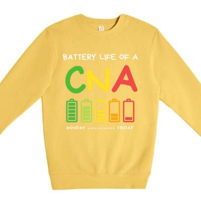 Funny Battery Life Of A Cna Certified Nurse Assistant Cna Gift Premium Crewneck Sweatshirt