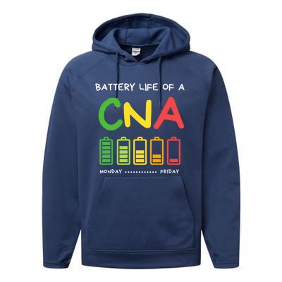 Funny Battery Life Of A Cna Certified Nurse Assistant Cna Gift Performance Fleece Hoodie