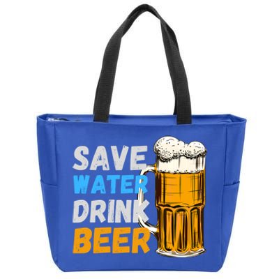 Funny Beer Lover Design Save Water Beer Gift Zip Tote Bag