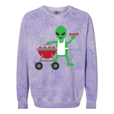 Funny Bbq Lover Artistic Barbecue Grilling Alien Gift Colorblast Crewneck Sweatshirt