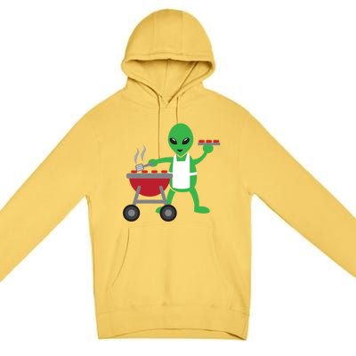 Funny Bbq Lover Artistic Barbecue Grilling Alien Gift Premium Pullover Hoodie