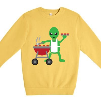 Funny Bbq Lover Artistic Barbecue Grilling Alien Gift Premium Crewneck Sweatshirt