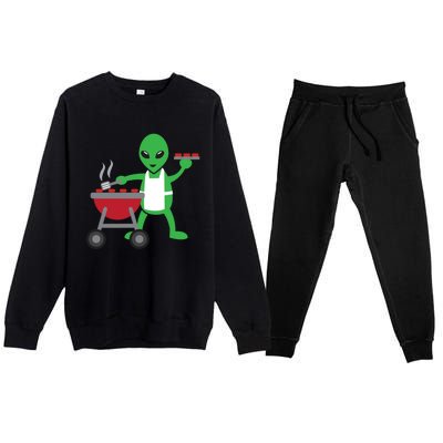 Funny Bbq Lover Artistic Barbecue Grilling Alien Gift Premium Crewneck Sweatsuit Set