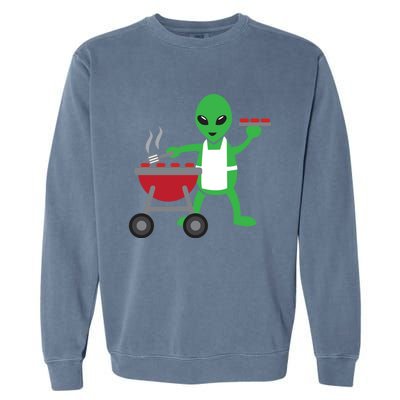 Funny Bbq Lover Artistic Barbecue Grilling Alien Gift Garment-Dyed Sweatshirt