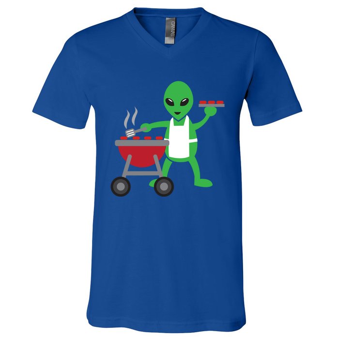 Funny Bbq Lover Artistic Barbecue Grilling Alien Gift V-Neck T-Shirt