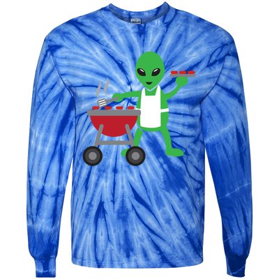 Funny Bbq Lover Artistic Barbecue Grilling Alien Gift Tie-Dye Long Sleeve Shirt