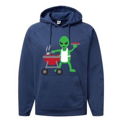 Funny Bbq Lover Artistic Barbecue Grilling Alien Gift Performance Fleece Hoodie