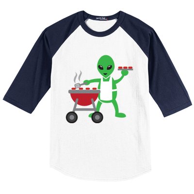 Funny Bbq Lover Artistic Barbecue Grilling Alien Gift Baseball Sleeve Shirt