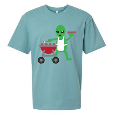 Funny Bbq Lover Artistic Barbecue Grilling Alien Gift Sueded Cloud Jersey T-Shirt