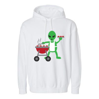 Funny Bbq Lover Artistic Barbecue Grilling Alien Gift Garment-Dyed Fleece Hoodie