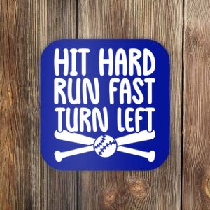 Funny Baseball Lover Player Hit Hard Run Fast Turn Left Cute Gift Coaster