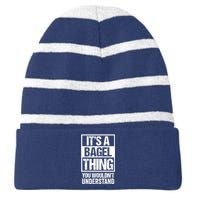 Funny Bagel Lover Text Design: Its A Bagel Thing Beygl Striped Beanie with Solid Band