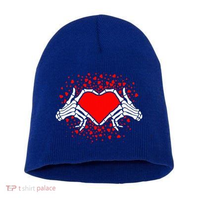 Funny Bones Love Skeleton Hand Heart Valentines Day Short Acrylic Beanie