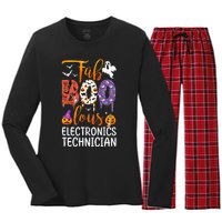 Fab Boo Lous Electronics Technician Boo Ghost Halloween Women's Long Sleeve Flannel Pajama Set 