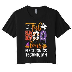 Fab Boo Lous Electronics Technician Boo Ghost Halloween Women's Crop Top Tee