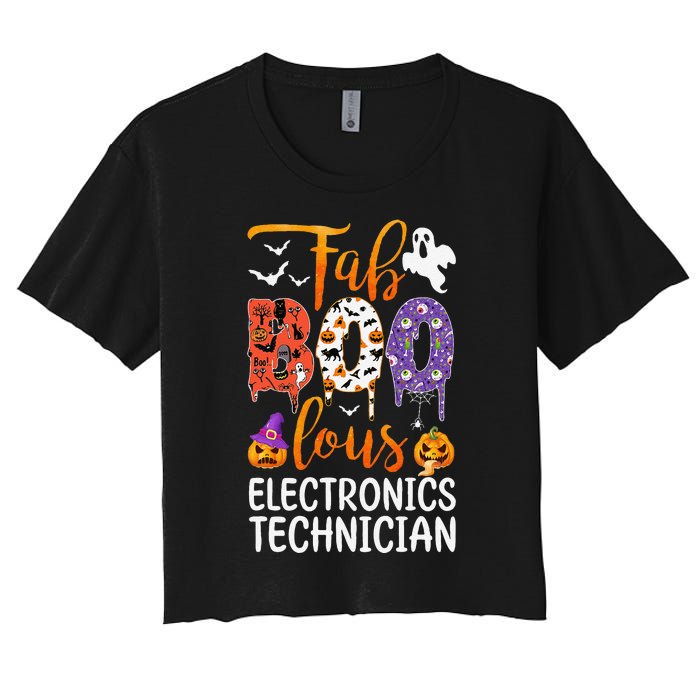 Fab Boo Lous Electronics Technician Boo Ghost Halloween Women's Crop Top Tee